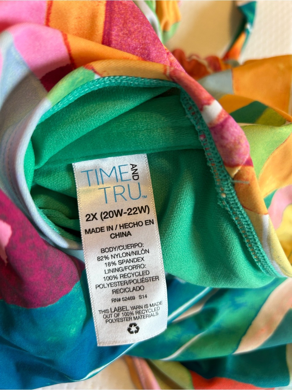 🧡🩷💚Time and Tru Halter Tankini Multicolored Tropical Swim Top EUC 2X - Picture 4 of 6